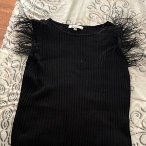 Black Feather Sleeve Blouse